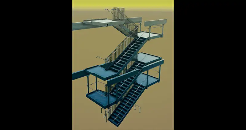 Steel Stairs With Rails